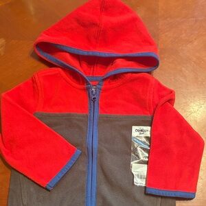 OshKosh B'gosh Red and Gray Full-Zip Hooded Fleece with Blue Trim